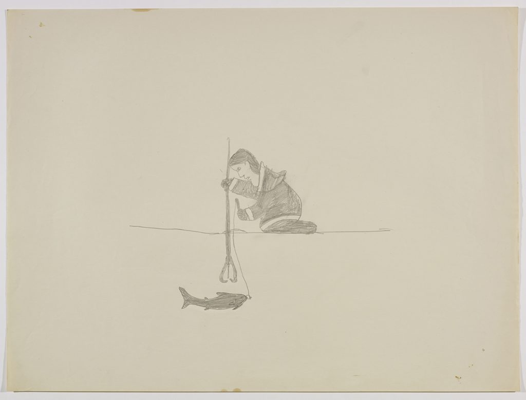 Scene depicting a person holding a kakivak and a lure on a string
