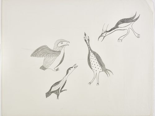 A group of four stylized birds