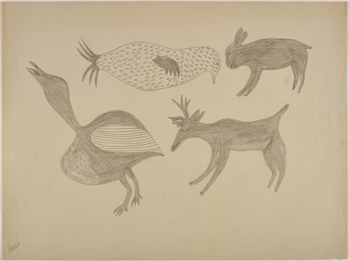 Scene depicting four stylized animals including a rabbit