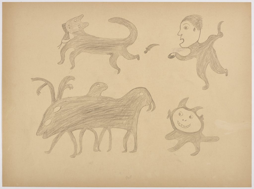 Imaginary figures depicting two human-like creatures