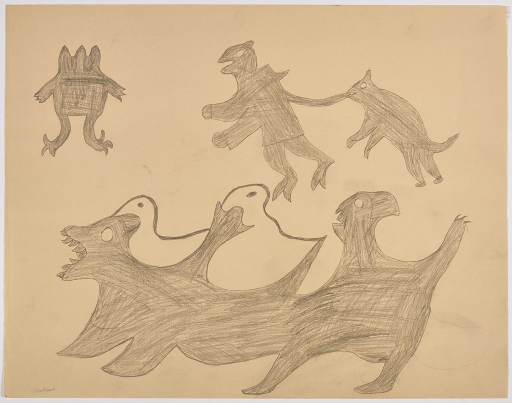 Imaginary scene depicting a mythical creature with three heads