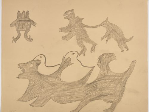 Imaginary scene depicting a mythical creature with three heads