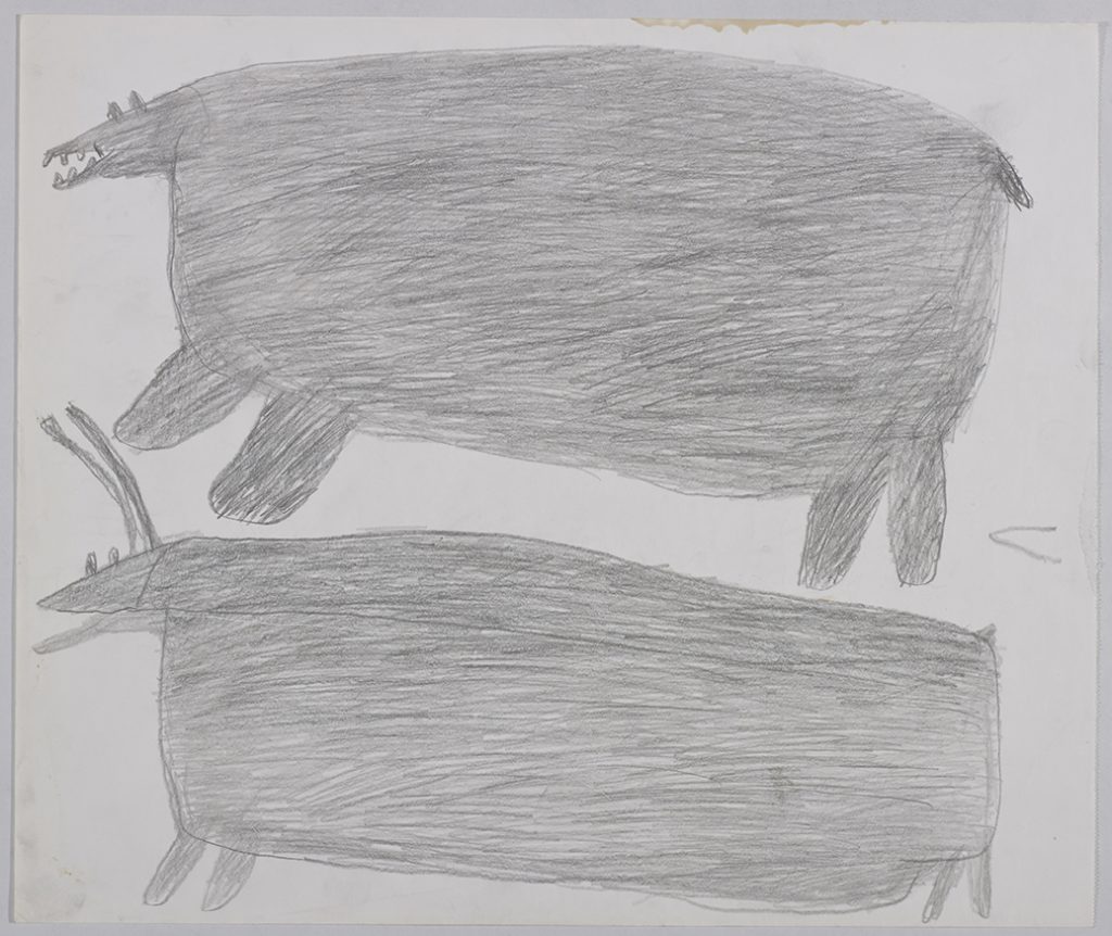 A big polar bear and a big caribou. They are depicted in a flat