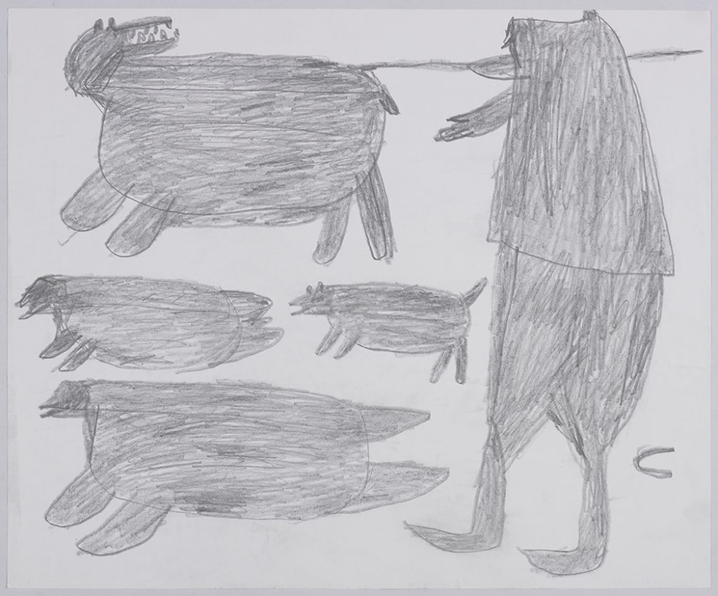 A hunter harpooning a polar bear