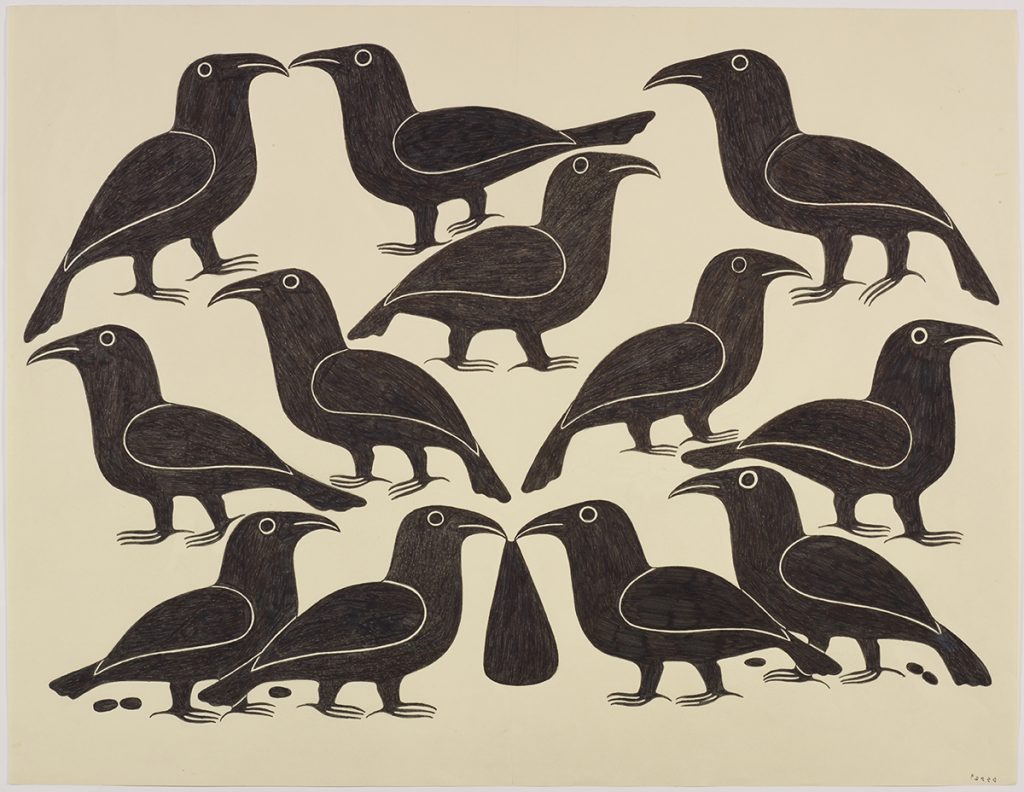 Nearly symmetrical design depicting a group of birds