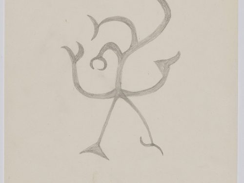 An abstract design of a stick-like body with a long neck