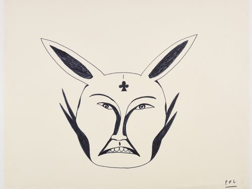 Portrait of a mythical dog-like human face with large ears