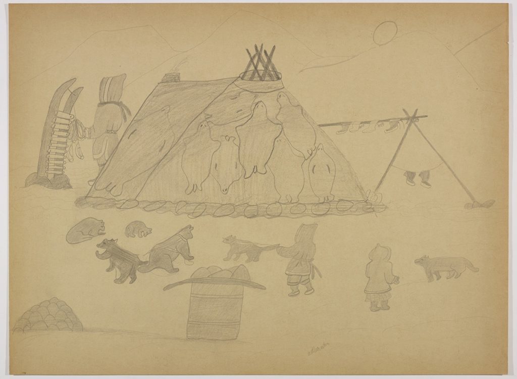 Scene depicting a large tent made from several sealskins