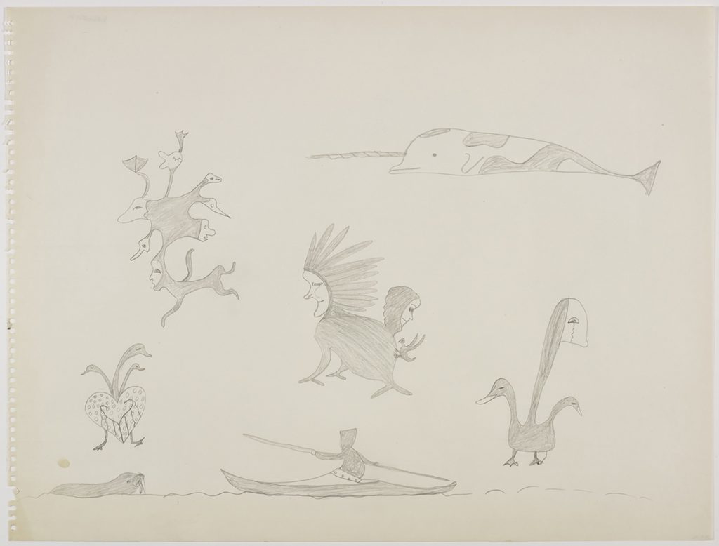 Scene depicting several imaginary creatures with multiple heads