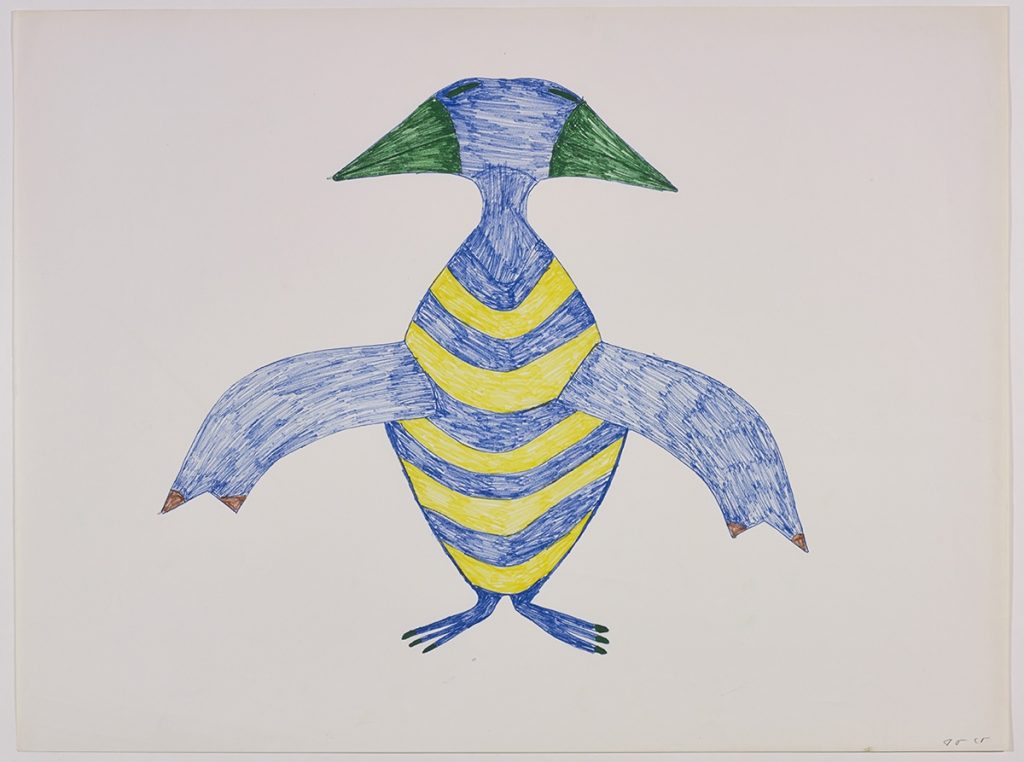 Symmetrical figure with a separate faces on the left and right side of of its head