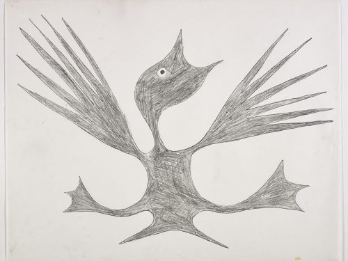 A bird-like creature with its wings and feet outstretched